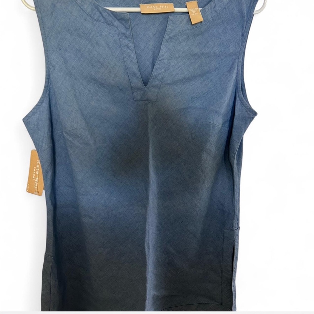 Kate Hill Blue Linen Tank Top